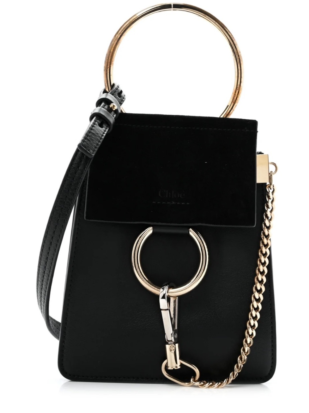 Chloé Black Leather Mini Shoulder Bag with Gold Rings